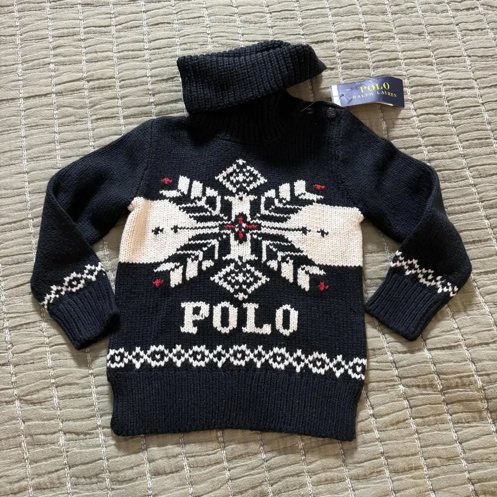 POLO RALPH LAUREN New With Tags Navy Snowflake‎ Turtleneck Sweater Child's 4T